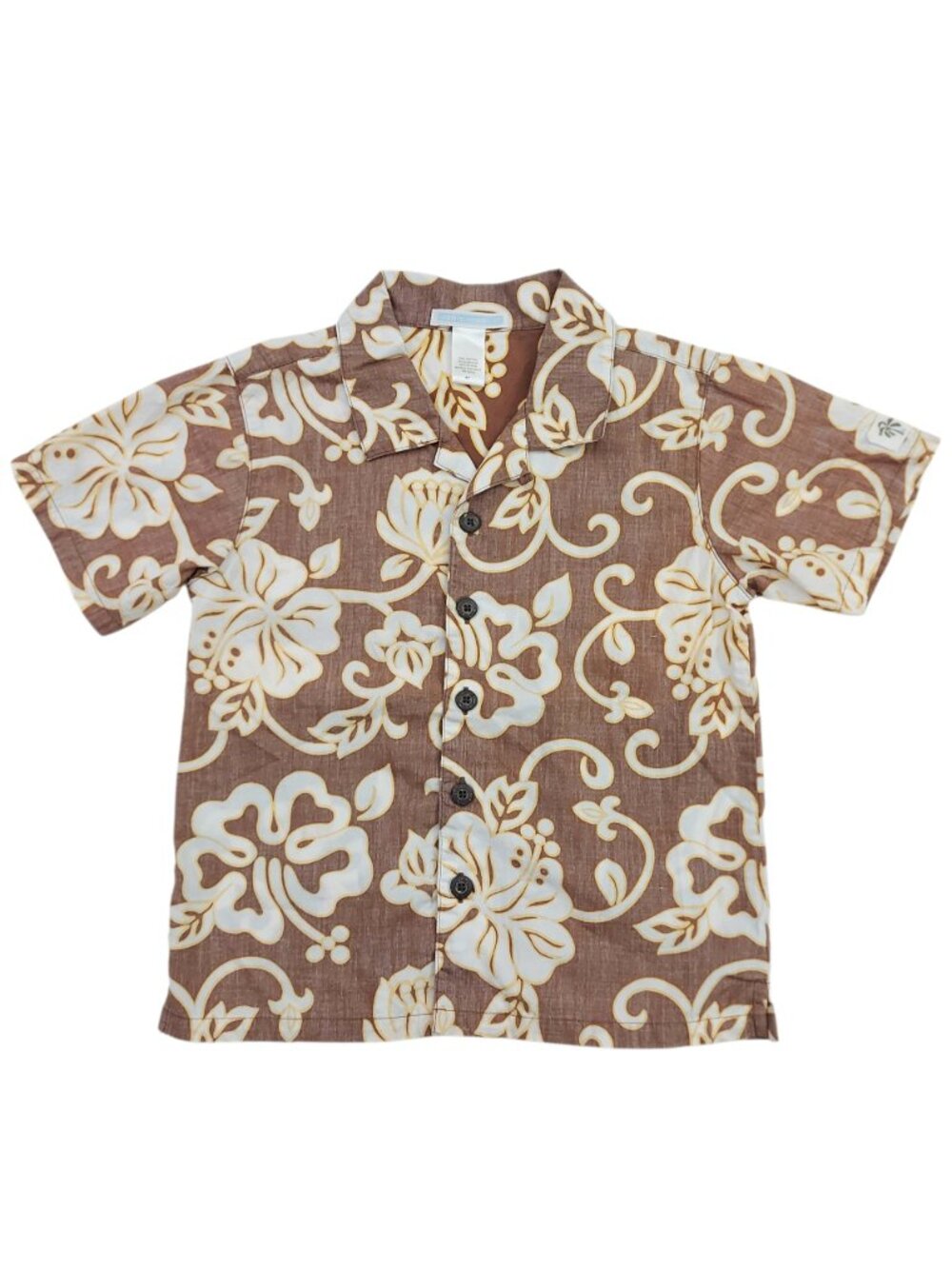 Janie and Jack Shirt Kids 4T Brown Short Sleeve Cotton Hawaiian Print Button Up